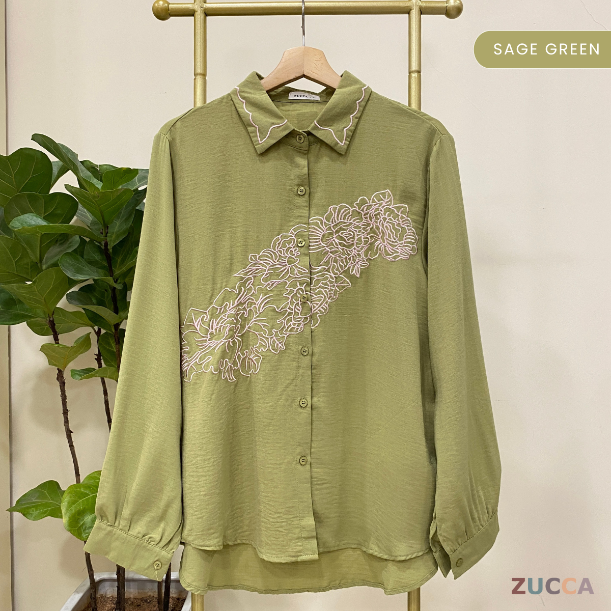 ZUCCA LUNA FLORAL EMBROIDERED BUTTON UP SHIRT - DM196 KOREAN STYLE