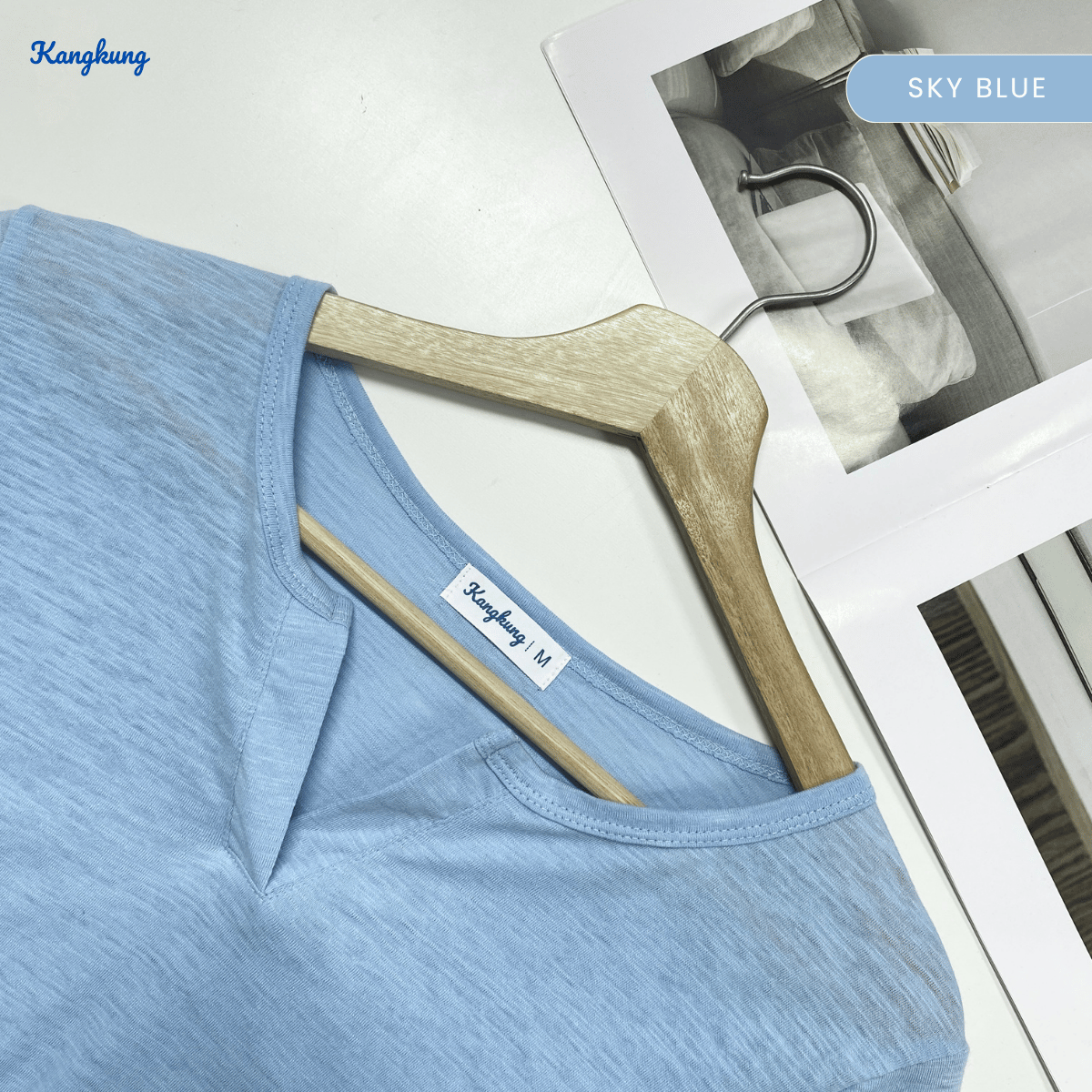 KANGKUNG IKINA KEMEJA KASUAL LEHER V-BULAT - KK120 BAJU WANITA