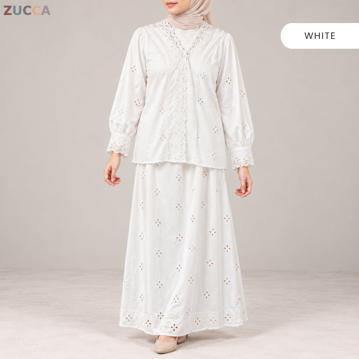 ZUCCA FAZURA EMBROIDERED EYELET MODEST SET – MA266