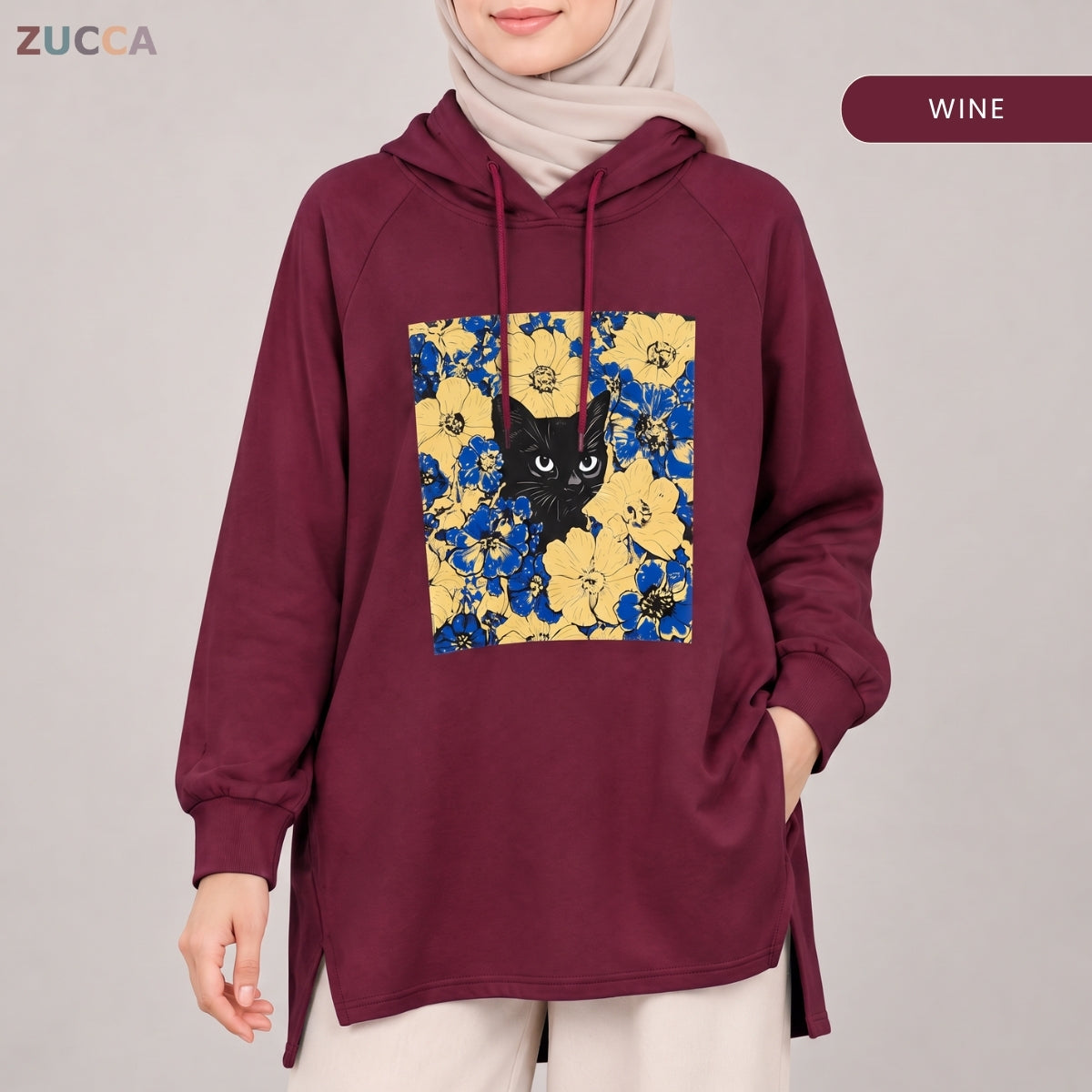ZUCCA HUMAIRA FLORAL GRAPHIC HOODIE DRESS LONG SLEEVE-MA257