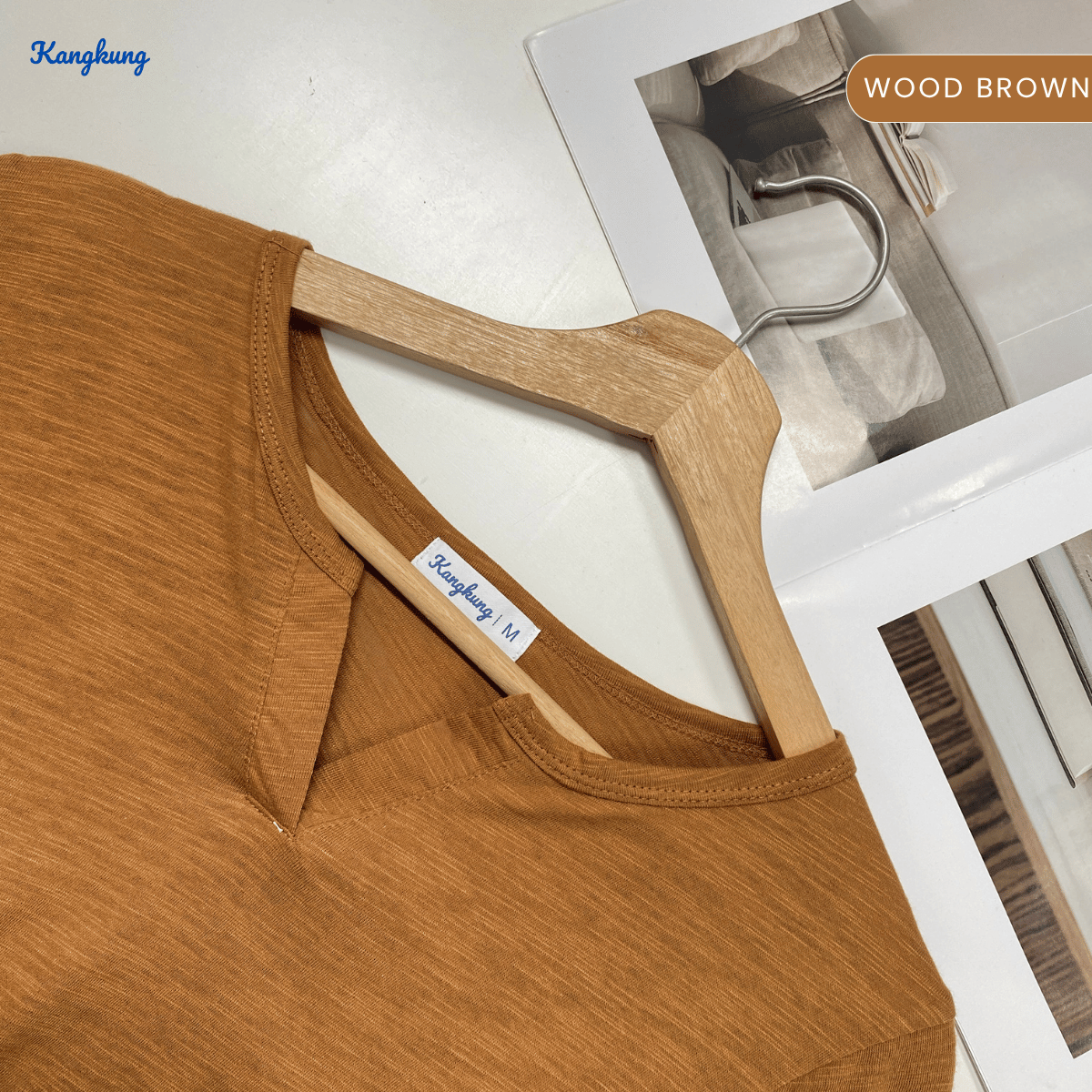 KANGKUNG IKINA KEMEJA KASUAL LEHER V-BULAT - KK120 BAJU WANITA