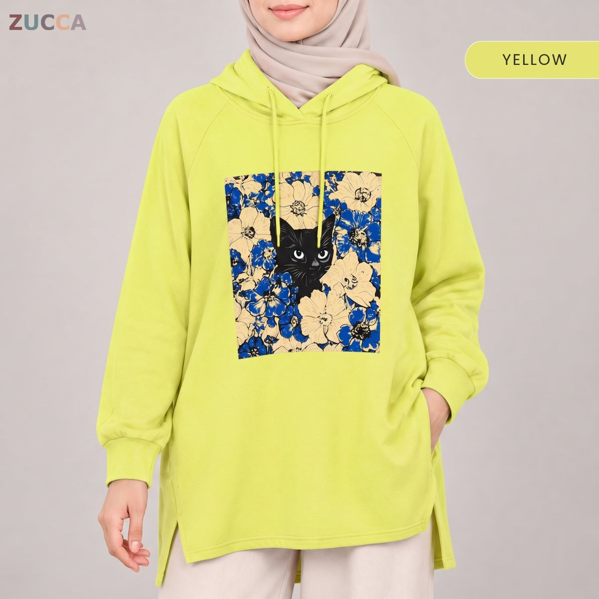 ZUCCA HUMAIRA FLORAL GRAPHIC HOODIE DRESS LONG SLEEVE-MA257