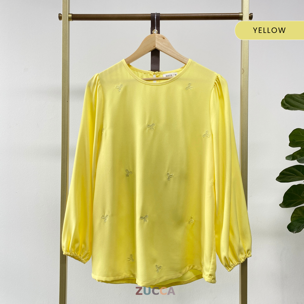 ZUCCA SUANA BOW EMBROIDERY PUFFED BLOUSE - MA030