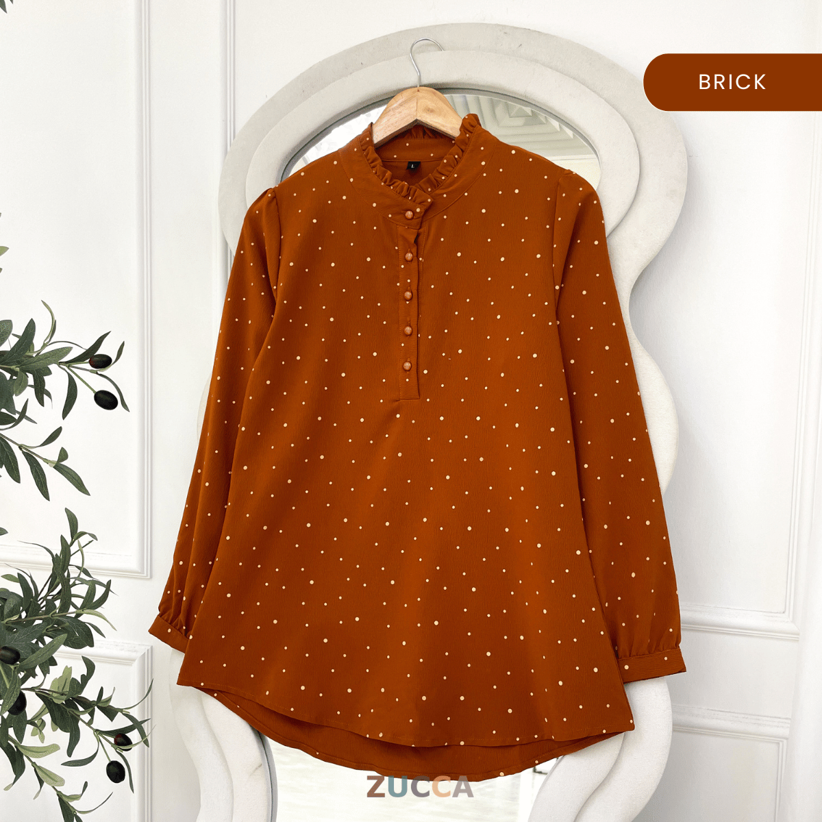 ZUCCA SARAH POLKA RUFFLE MODEST BLOUSE-ZW002