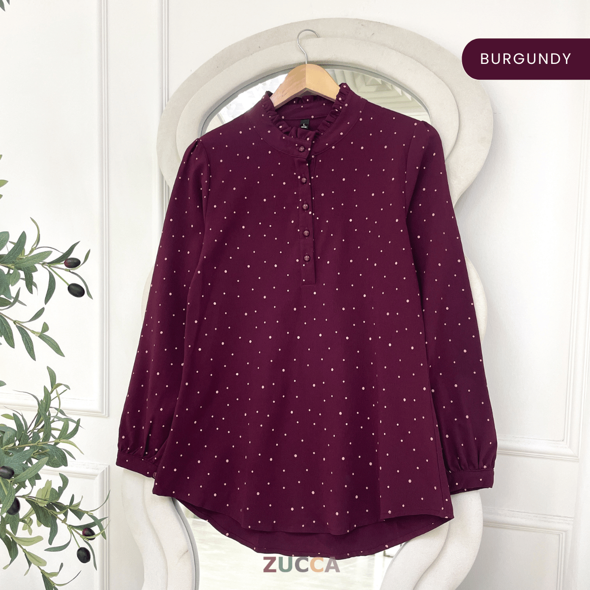 ZUCCA SARAH POLKA RUFFLE MODEST BLOUSE-ZW002