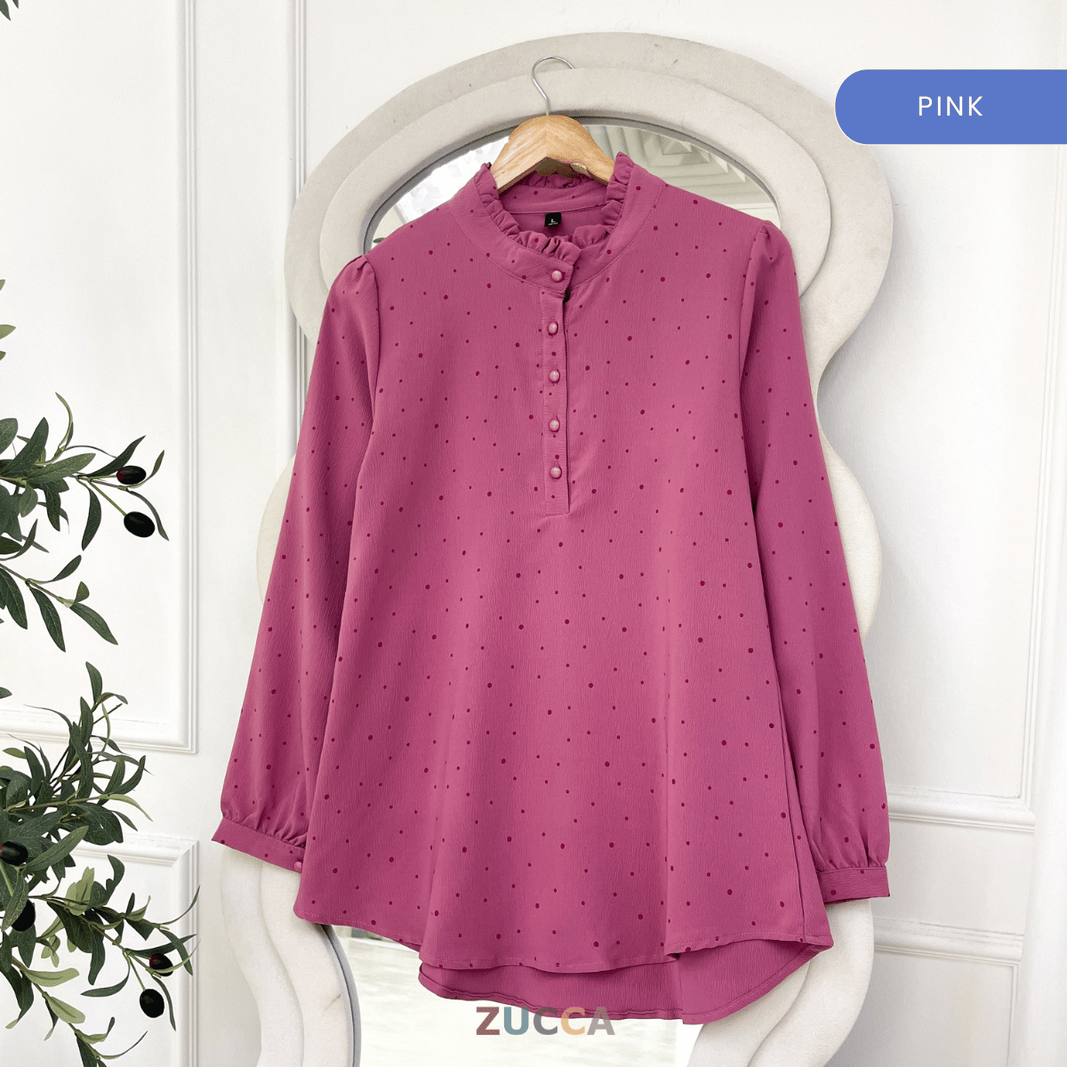 ZUCCA SARAH POLKA RUFFLE MODEST BLOUSE-ZW002