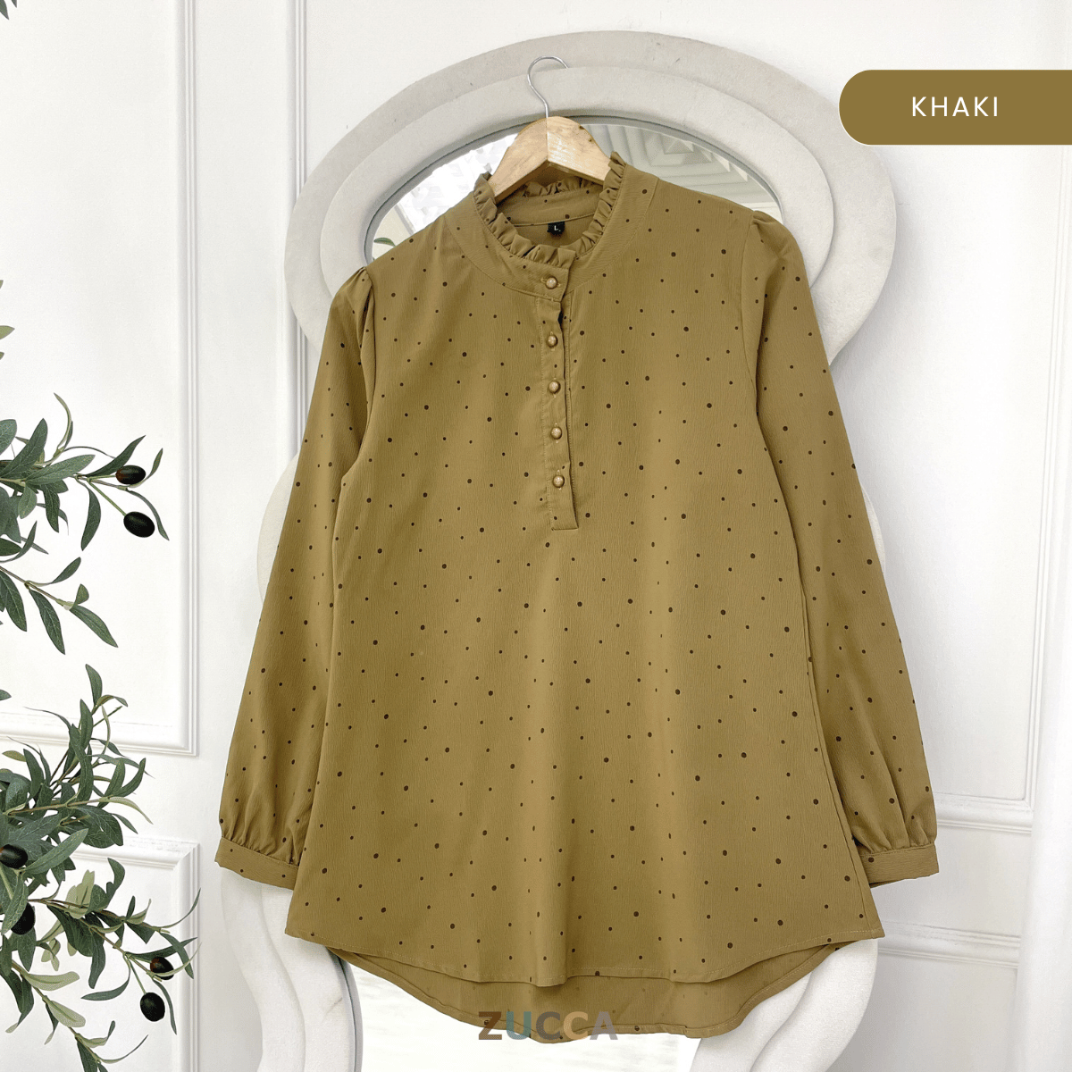 ZUCCA SARAH POLKA RUFFLE MODEST BLOUSE-ZW002