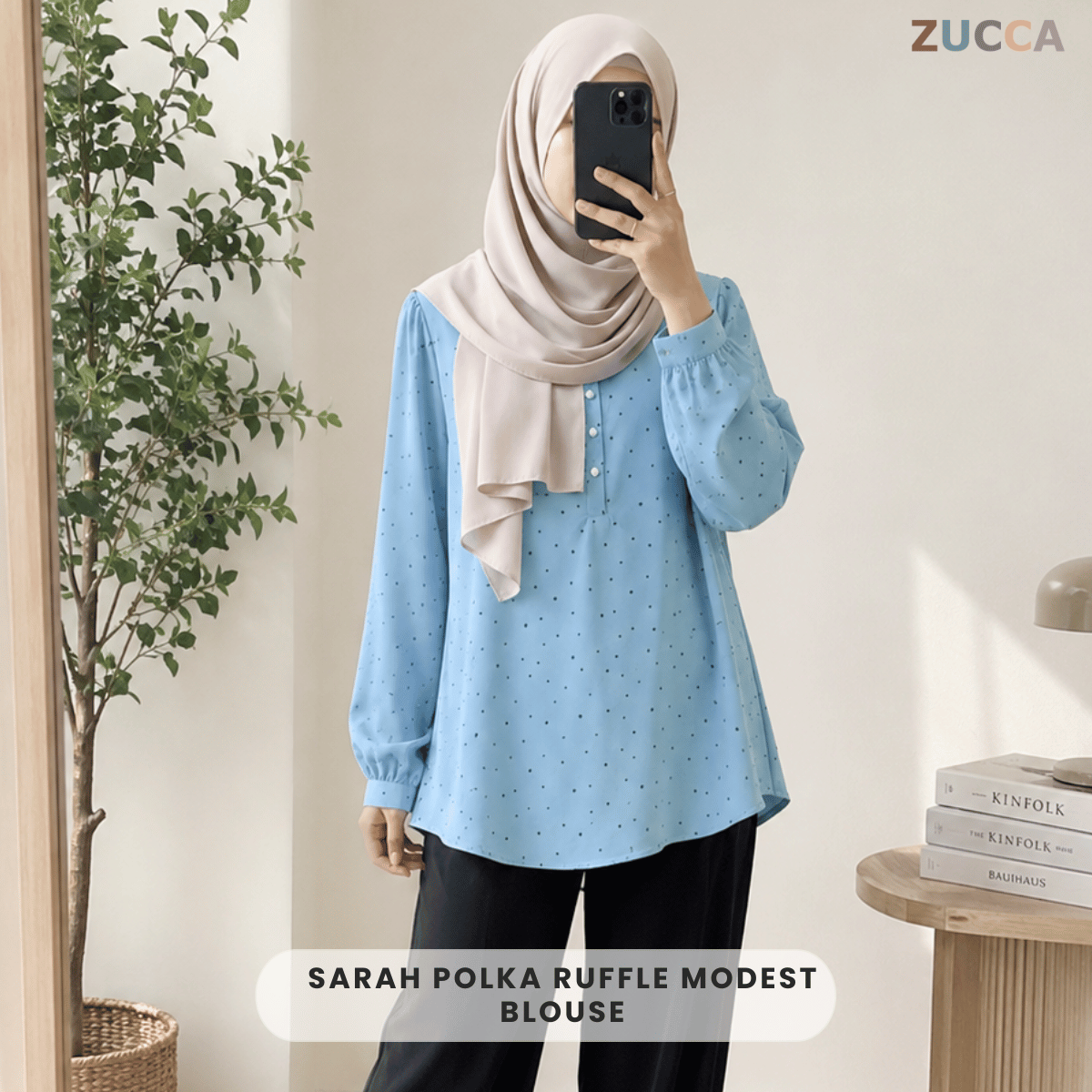 ZUCCA SARAH POLKA RUFFLE MODEST BLOUSE-ZW002
