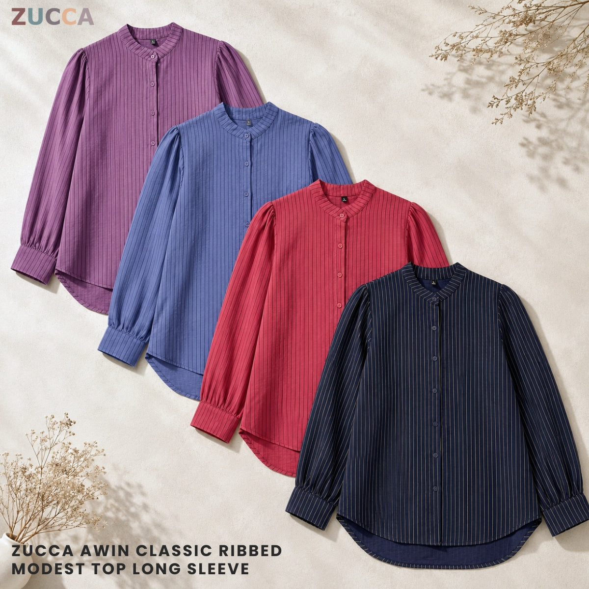ZUCCA AWIN CLASSIC RIBBED MODEST STRIPE TOP LONG SLEEVE - ZW004