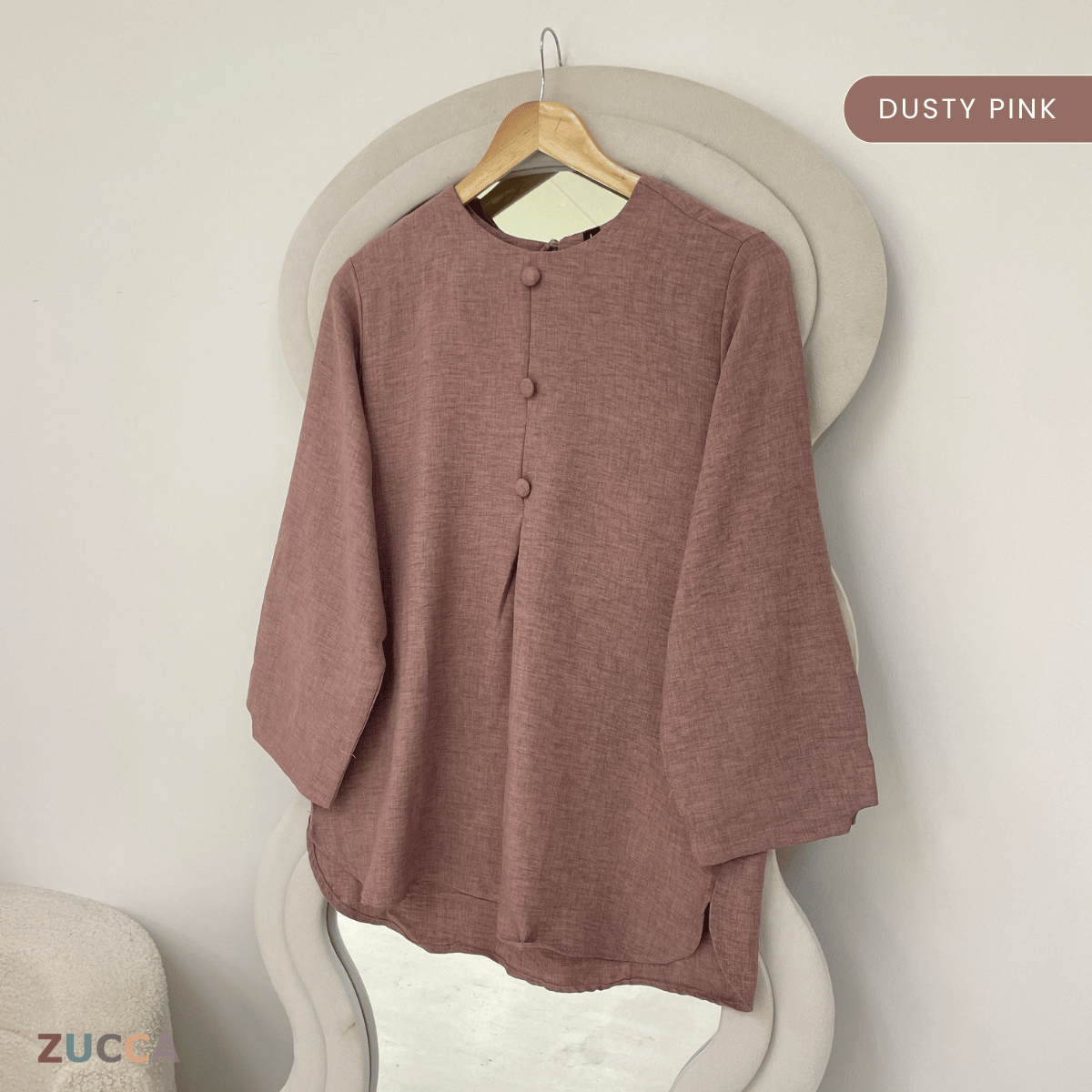 ZUCCA NAIMA HALF BUTTON LONG SLEEVE TOP-ZW009(AC8636-1)