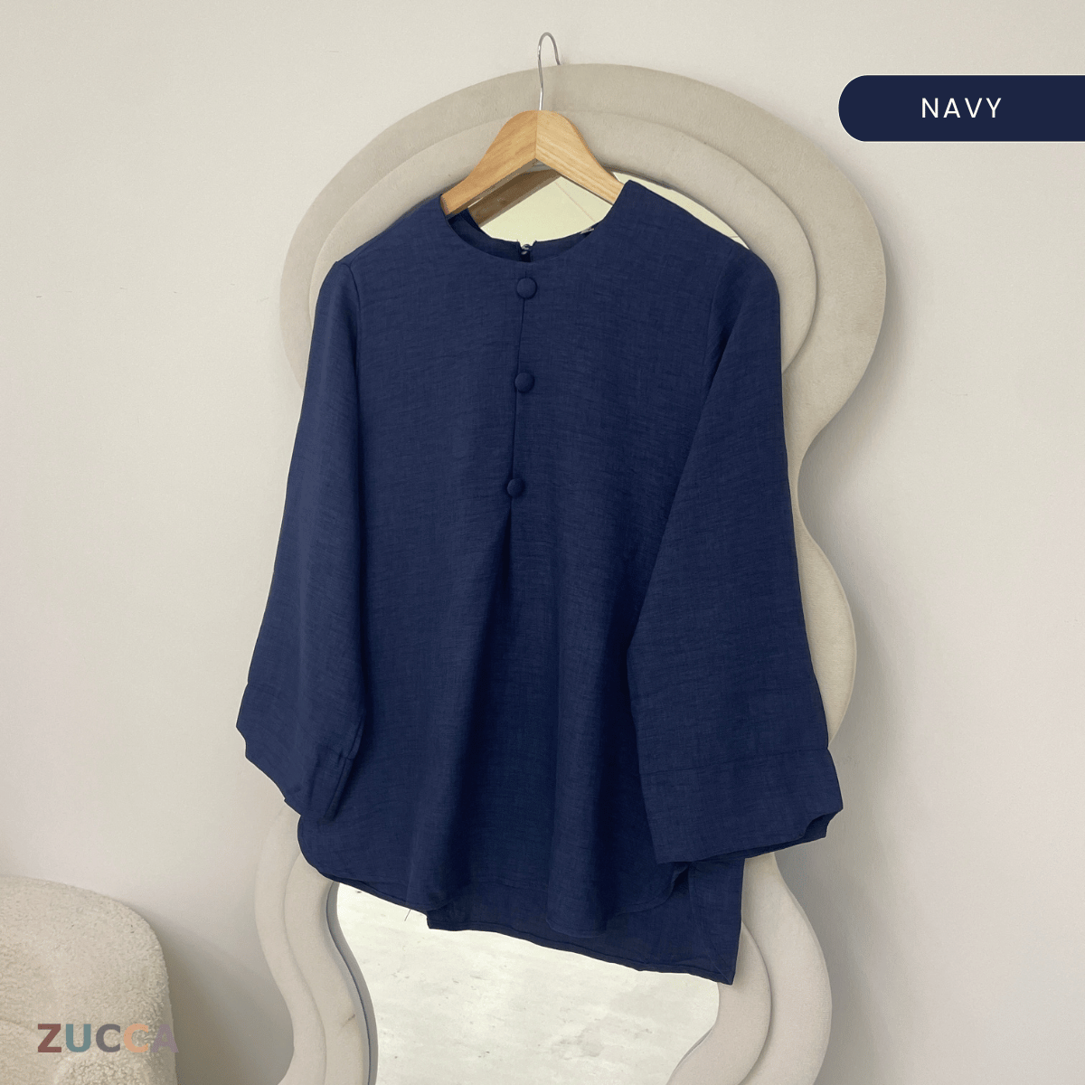 ZUCCA NAIMA HALF BUTTON LONG SLEEVE TOP-ZW009(AC8636-1)