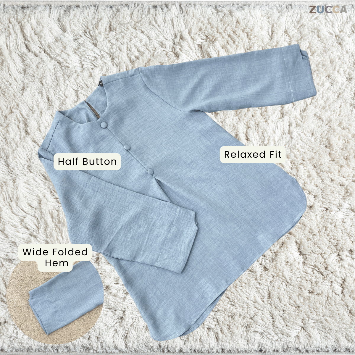 ZUCCA NAIMA HALF BUTTON LONG SLEEVE TOP-ZW009(AC8636-1)