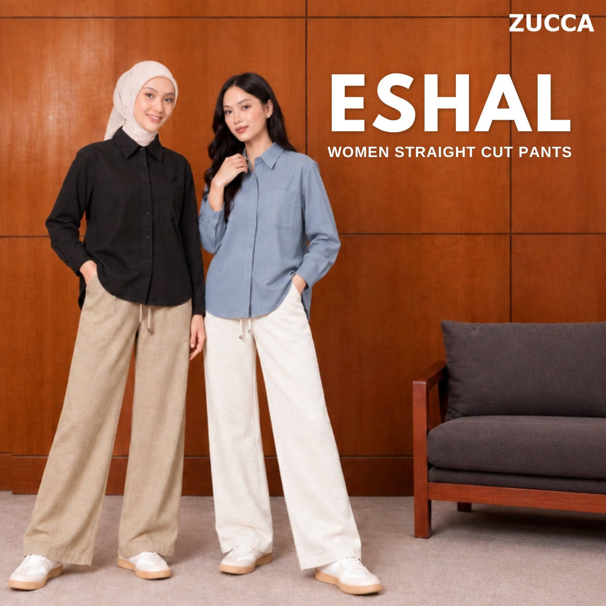 ZUCCA ESHAL CASUAL DRAWSTRING STRAIGHT CUT PANTS - ZW017