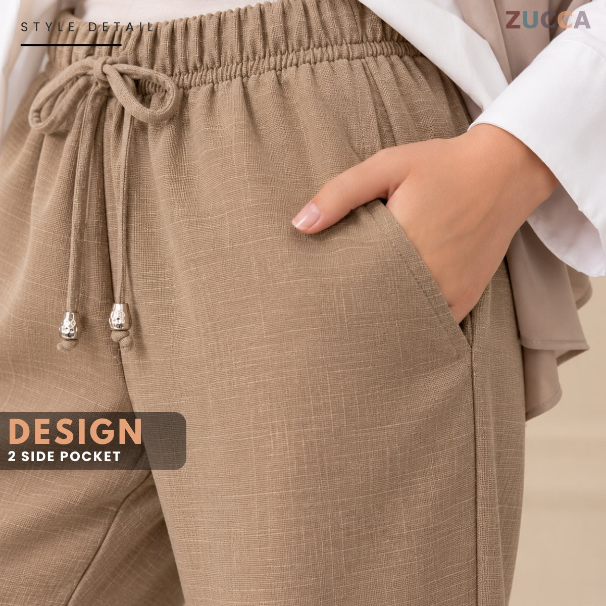 ZUCCA ESHAL CASUAL DRAWSTRING STRAIGHT CUT PANTS - ZW017