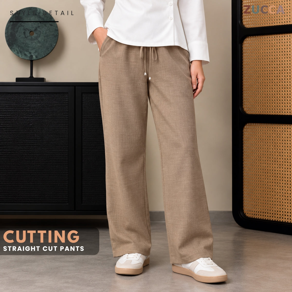ZUCCA ESHAL CASUAL DRAWSTRING STRAIGHT CUT PANTS - ZW017