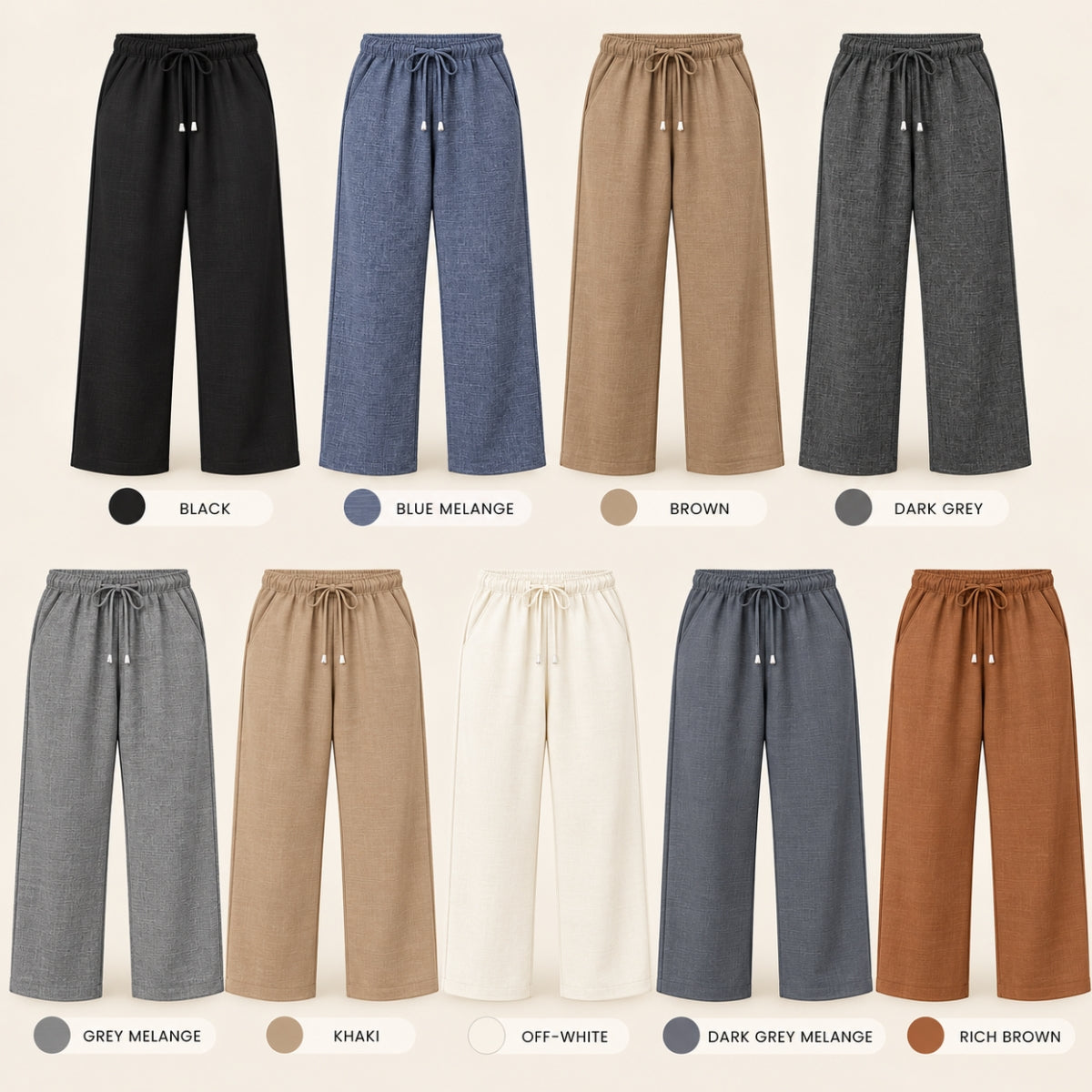 ZUCCA ESHAL CASUAL DRAWSTRING STRAIGHT CUT PANTS - ZW017