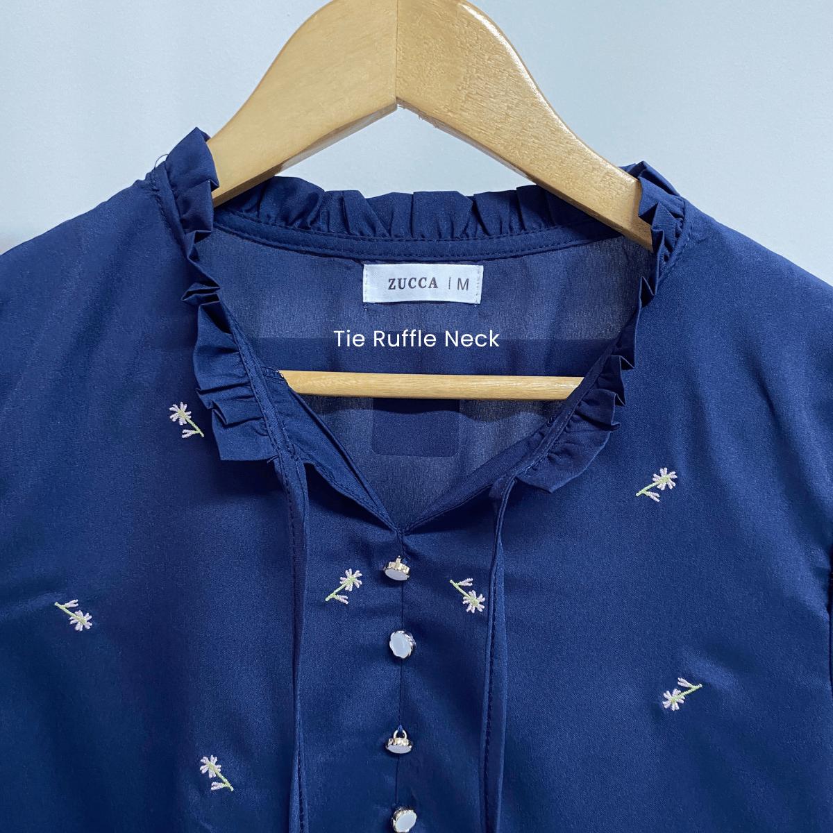 ZUCCA RAYLEE FLORAL EMBROIDERY RUFFLE TIE BLOUSE -MA074