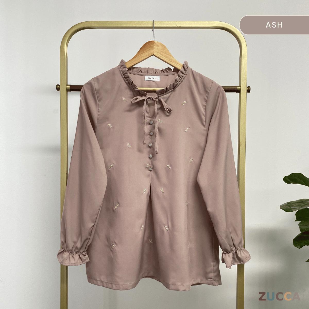 ZUCCA RAYLEE FLORAL EMBROIDERY RUFFLE TIE BLOUSE -MA074