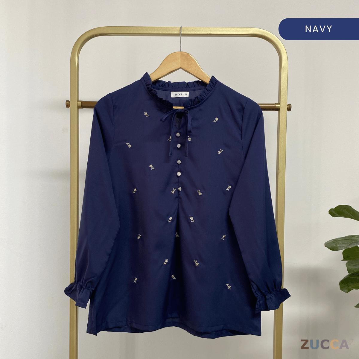 ZUCCA RAYLEE FLORAL EMBROIDERY RUFFLE TIE BLOUSE -MA074