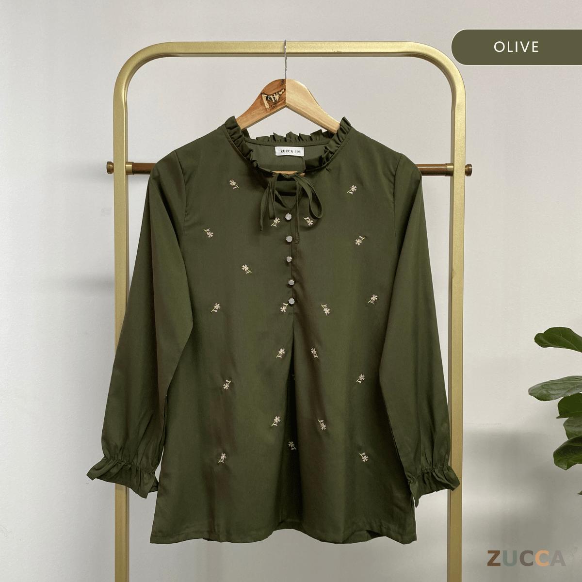 ZUCCA RAYLEE FLORAL EMBROIDERY RUFFLE TIE BLOUSE -MA074