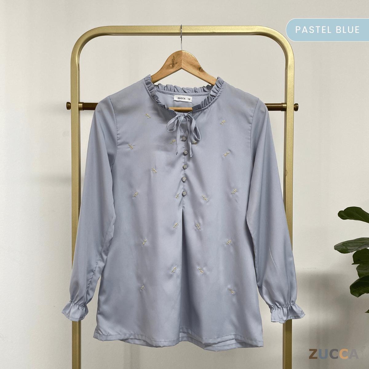 ZUCCA RAYLEE FLORAL EMBROIDERY RUFFLE TIE BLOUSE -MA074